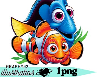 finding nemo png clipart, finding dory png, cute fish nemo, nemo and dory, transparent background, instant download