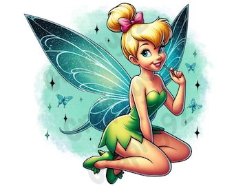 Tinkerbell watercolor background, Tinkerbell png clipart, cute fairy, instant download