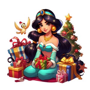 Princess jasmine christmas design,  Princess jasmine png clip art, aladdin png, instant download,  high quality