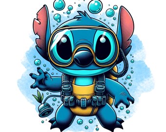 stitch png clipart, stitch diver costume, lilo and stitch character, instant download