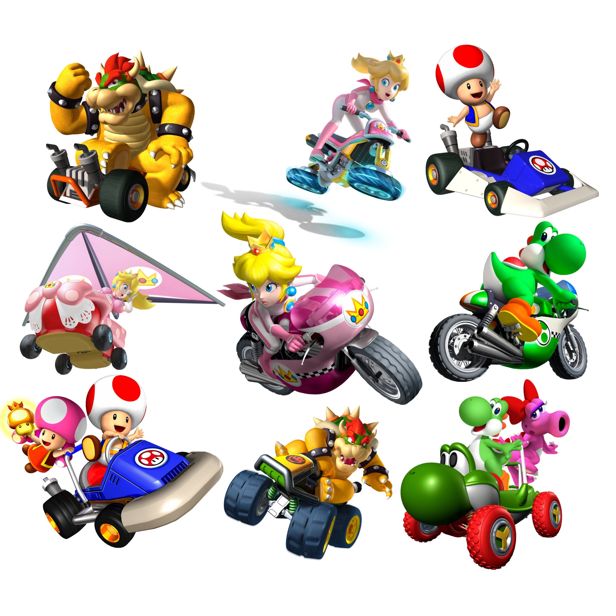 Mario kart png bundle, super mario png bundle, mario kart characters png clipart set, super mario characters, high quality
