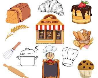 Imagens PNG de padaria, pacote de imagens PNG de padaria, imagens PNG de padaria, imagens de confeitaria, imagens PNG de pão, imagens PNG de cupcake, loja de confeitaria, download instantâneo