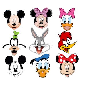 Paquete de personajes de dibujos animados PNG, conjunto de imágenes prediseñadas de personajes de dibujos animados PNG, Goofy, Minnie Mouse, Mickey Mouse, Pato Donald, descarga instantánea