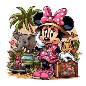 Minnie mouse safari design,  minnie mouse png clipart, minnie with animal, cute minnie mouse,  instant download