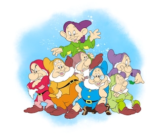 Biancaneve e i sette nani png clipart, sette nani sfondo acquerello, sette nani png, alta qualità, download immediato