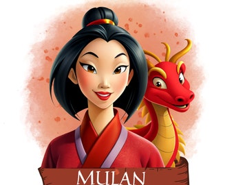 Mulan watercolor background,  fa mulan and mushu png clipart, mulan png, mushu png, instant download