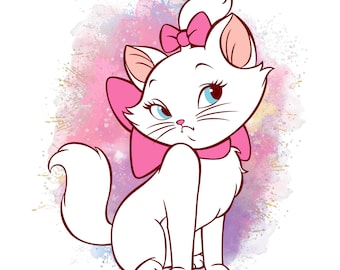 Aristocats marie watercolor background, Aristocats png clipart, cute cat, instant download