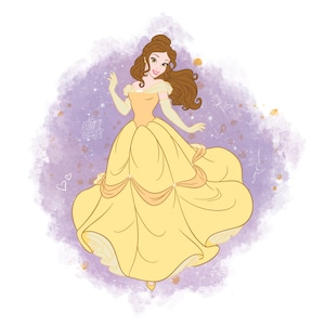 Princess Belle watercolour background,  Princess belle png clipart, beauty and beast png, instant download