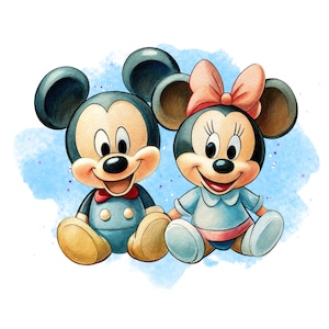 Cute baby mickey and minnie mouse, mickey and minnie mouse png clipart, baby mickey, minnie birthday, instant download