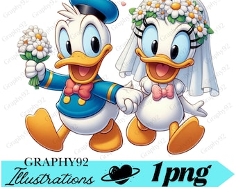 Donald duck and daisy duck wedding, donald duck png, daisy duck png, duck love, instant download