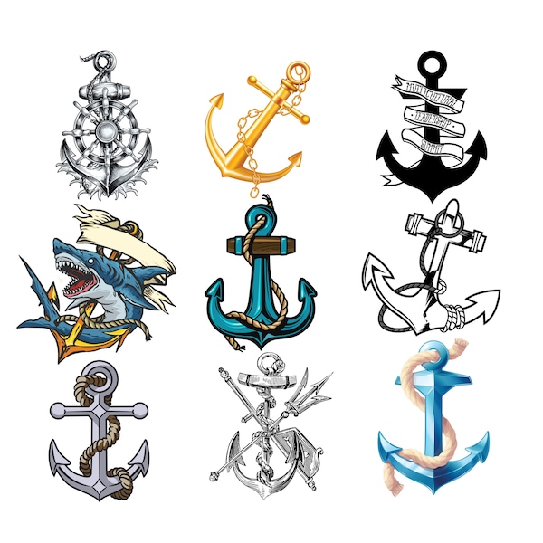 Anchor png bundle, anchor png clipart set, anchor stickers, anchor package, gold anchor, shark anchor, sea, ocean