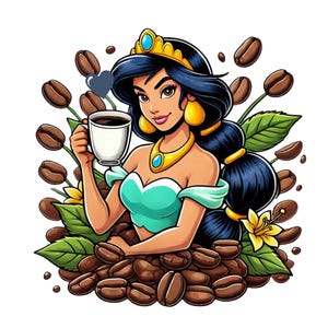 Princess jasmine coffee,  Princess jasmine png clip art, aladdin princess, coffee beans,  instant download,  high quality