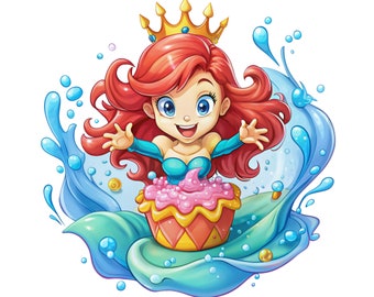 The little mermaid birthday design, Princess ariel png clipart, ariel birthday, Princess png, instant download