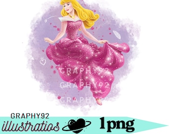 オーロラ姫の水彩画クリップアート：眠れる森の美女 PNG（デジタル
