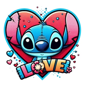 Stitch love design, Stitch png clipart, lilo and stitch character, instant download
