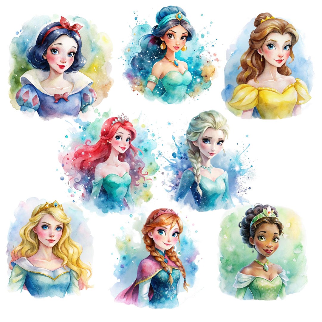 Princess Png Bundle, All Princesses Watercolor Design, Princess Clipart ...