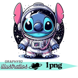 Diseño de Stitch astronauta, clipart PNG de Stitch, personaje de Lilo y Stitch, descarga instantánea