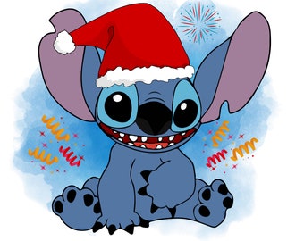 Stitch kerst png-ontwerp, Stitch png clipart, Stitch aquarel achtergrond, instant download