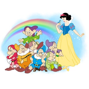 Snow white and the seven dwarfs watercolour background, snow white and the seven dwarfs png clipart, instant download