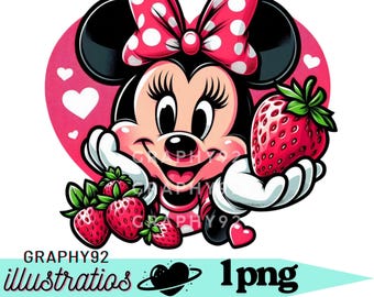 Minnie mouse mouse png clipart, minnie mouse strawberry design, minnie mouse fruit,  instant download