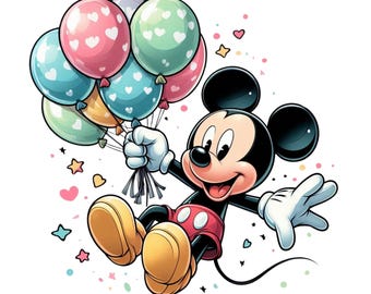 Imágenes prediseñadas PNG de Mickey Mouse, globo de Mickey Mouse, cumpleaños de Mickey, descarga instantánea
