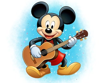 Mickey mouse png clipart, mickey mouse playing guitar, mickey mouse music, instant download