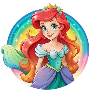 The little mermaid png clipart, Princess ariel rainbow design, cute ariel, Princess birthday, instant download