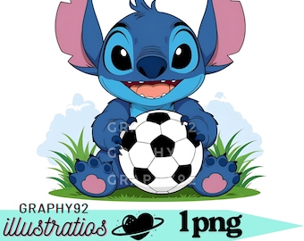 Stitch soccer player design, Stitch png clipart, cute stitch image, stitch football, instant download