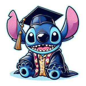 Cute stitch png clipart, stitch graduation design, school graduation, lilo and stitch character, instant download