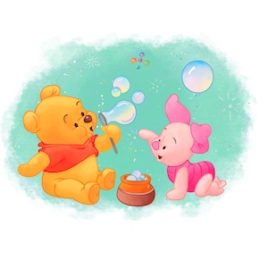 Baby winnie the pooh watercolour background,  baby winnie png clipart, the pooh and piglet, instant download
