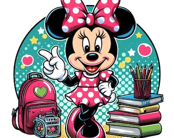Minnie mouse student design, minnie mouse png clipart, minnie school, instant download