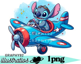 Stitch pilot design,  Stitch png clipart, stitch plane, Lilo and stitch png, instant download