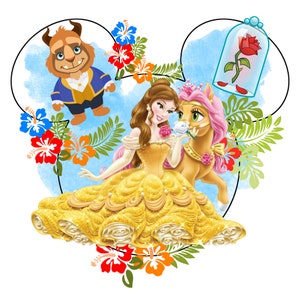 Sfondo acquerello La bella e la bestia, Principessa Belle png, Belle Rose, download immediato