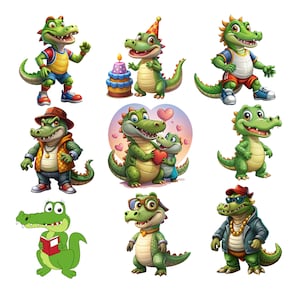 Crocodile png bundle, Crocodile package, cute crocodile,  gangster crocodile, crocodile love, instant download