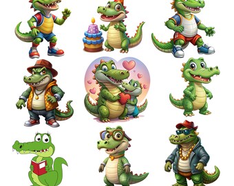 Crocodile png bundle, Crocodile package, cute crocodile,  gangster crocodile, crocodile love, instant download