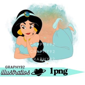 Princess jasmine watercolour background,  Princess jasmine png clipart, aladdin png, instant download,  high quality
