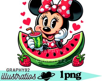 Minnie mouse mouse png clipart, minnie mouse watermelon design, minnie mouse fruit,  instant download