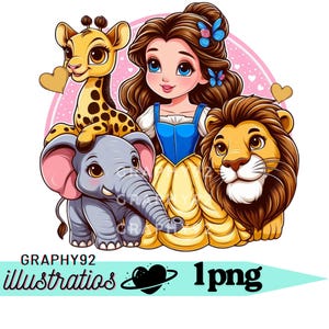 Disegno del safari della principessa Belle, clipart della principessa Belle, png della bella e la bestia, download immediato