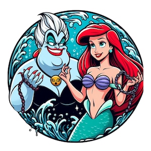 Princess ariel and ursula png clipart, the little mermaid pñg, villain ursula png, instant download