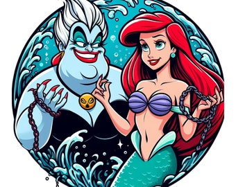 Princess ariel and ursula png clipart, the little mermaid pñg, villain ursula png, instant download
