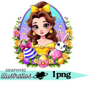 Disegno di Pasqua della principessa Belle, uovo di Pasqua, clipart png della principessa Belle, buona Pasqua, png della bella e la bestia, download immediato