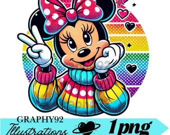 Minnie mouse colorfull design,  minnie mouse png clipart, minnie birthday, cute minnie mouse, instant download