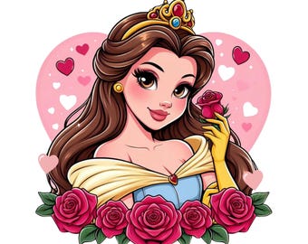 Princess belle valentine's day, Princess belle png clipart, beauty and the beast png, belle flower, Belle love, instant download