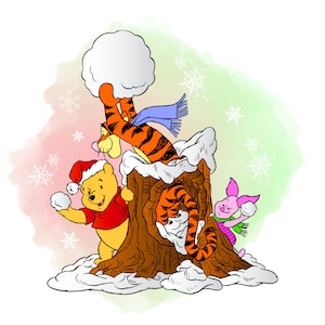 Winnie the pooh watercolour background, Winnie the pooh winter design, Winnie the pooh png clipart, instant download