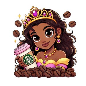 Princess Tiana coffee design, the princess and the frog png clipart, tiana png, cute tiana image, instant download