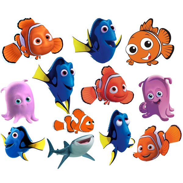 Finding nemo png bundle, finding nemo png clipart set, nemo png, finding dory stickers, nemo fish png, instant download