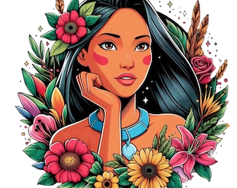 Pocahontas png clipart, Pocahontas flower design, autumn design, Princess Pocahontas png, instant download