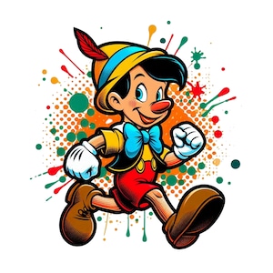 pinocchio png clipart, pinocchio splash design, watercolor background, instant download