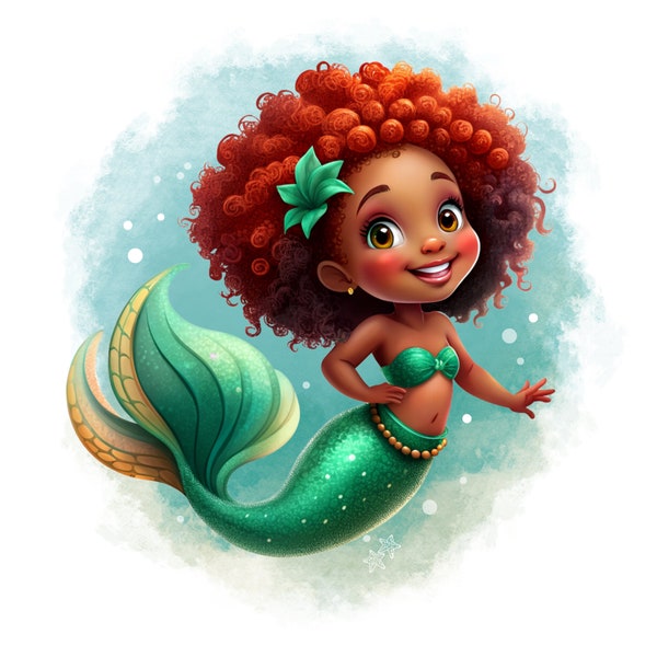 Afro little mermaid png clipart, cute little mermaid png, Princess ariel png, afro ariel, instant download