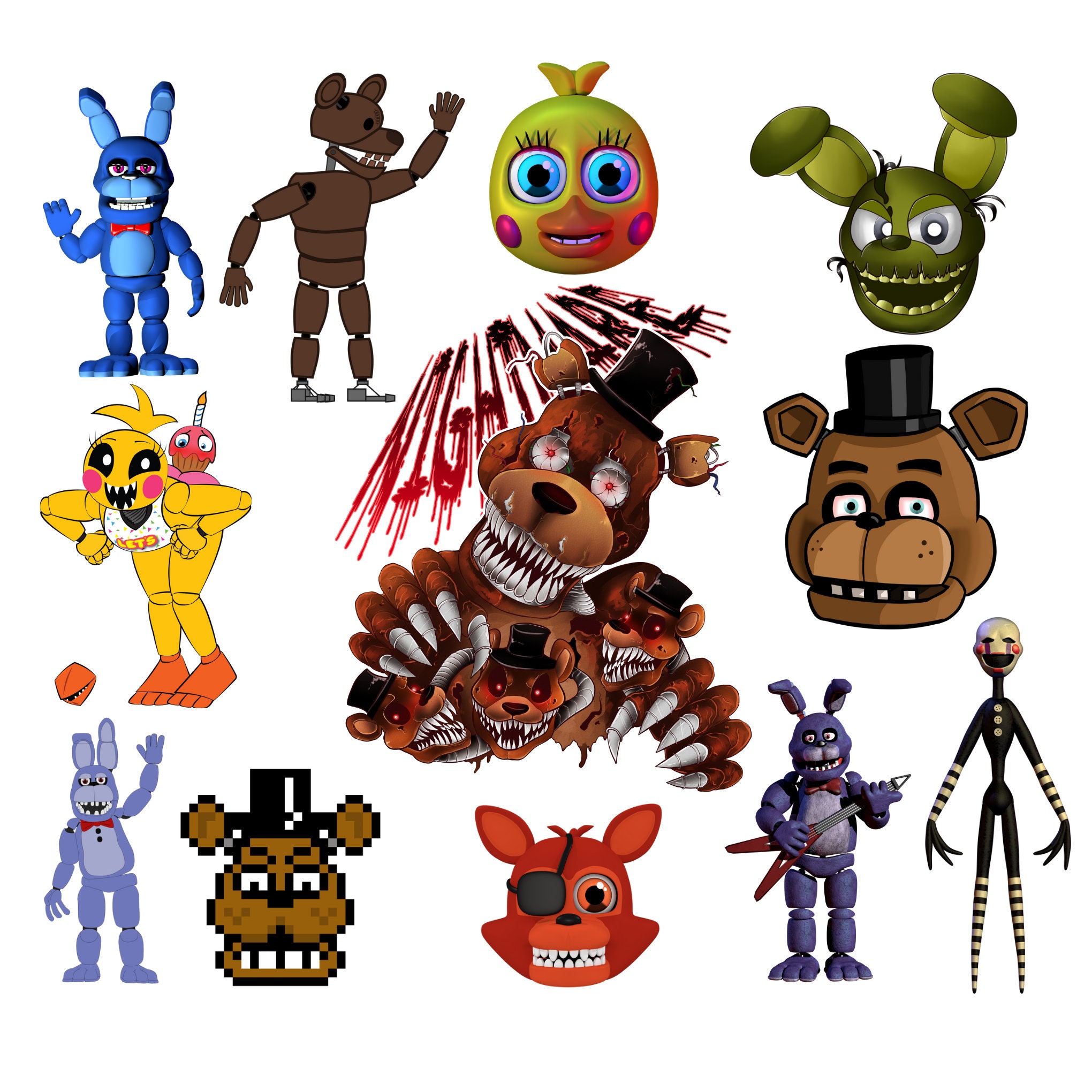 Fnaf Rockstar animatronics group_ transparent background PNG